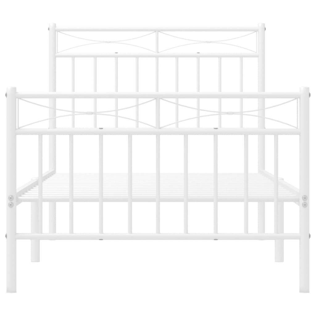 White Metal Bed Frame with Footboard, 90x200cm, No Mattress Included