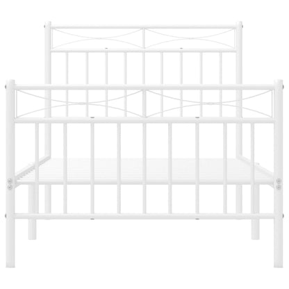 White Metal Bed Frame with Footboard, 90x200cm, No Mattress Included
