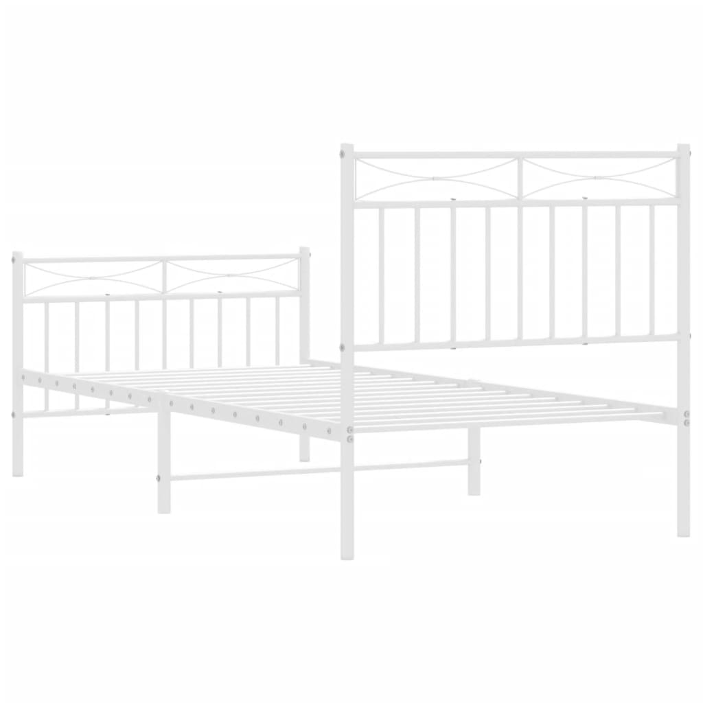 White Metal Bed Frame with Footboard, 90x200cm, No Mattress Included