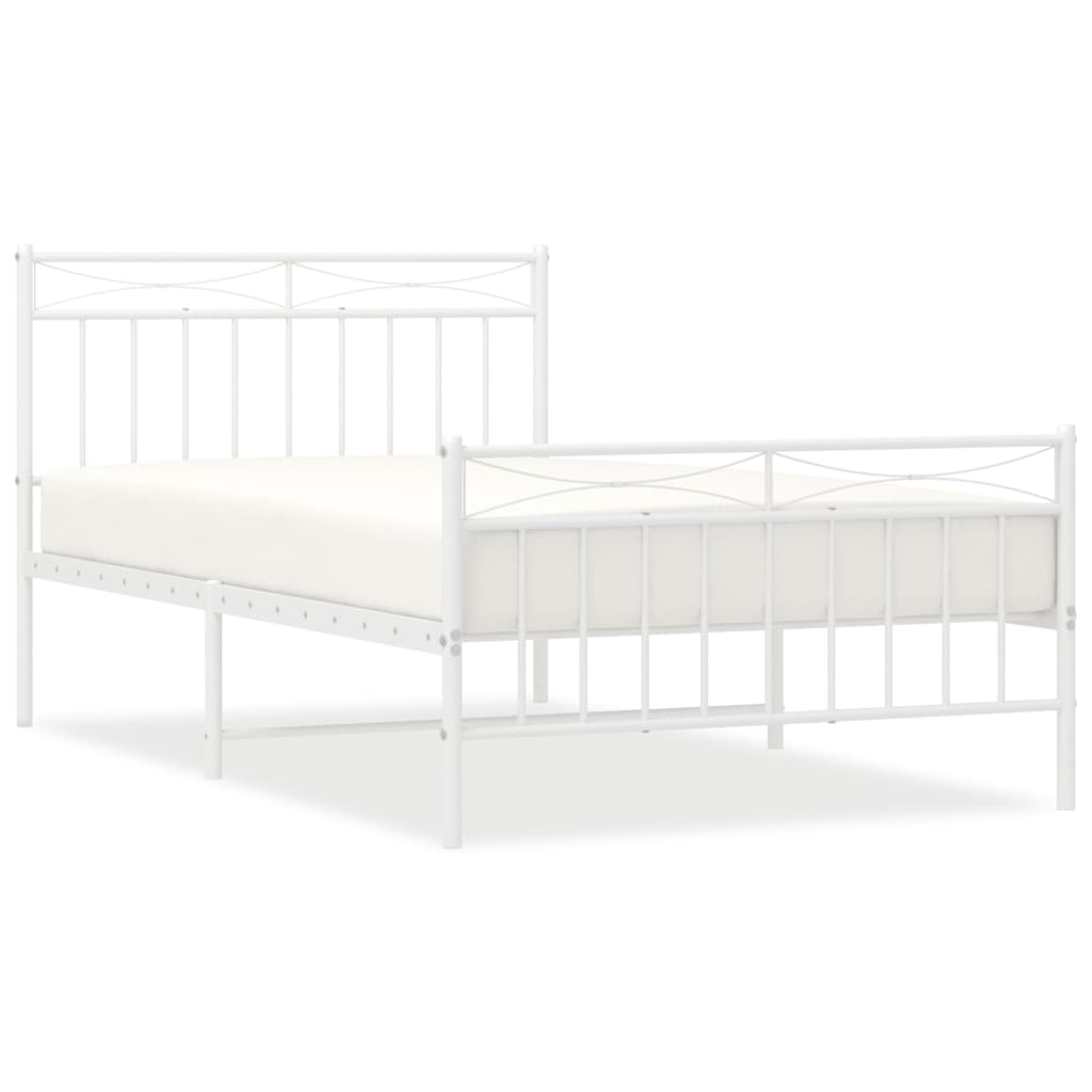 White Metal Bed Frame with Footboard, 107x203cm - No Mattress