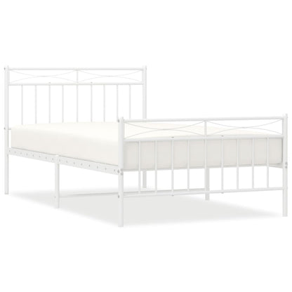 White Metal Bed Frame with Footboard, 107x203cm - No Mattress