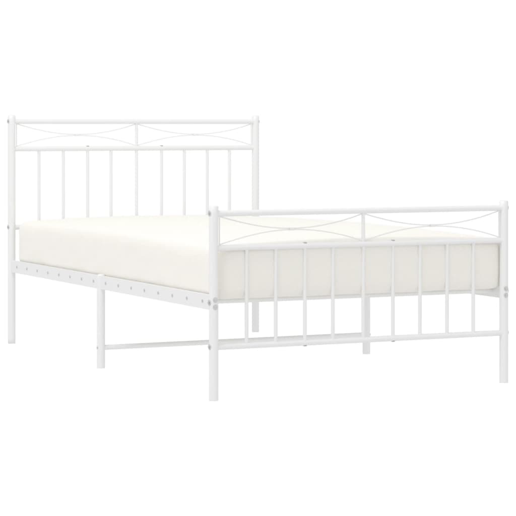 White Metal Bed Frame with Footboard, 107x203cm - No Mattress