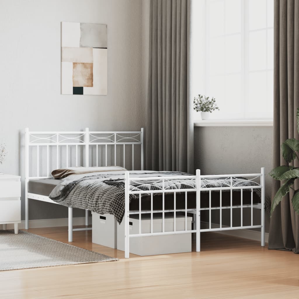 White Metal Bed Frame with Footboard 120x200cm - No Mattress
