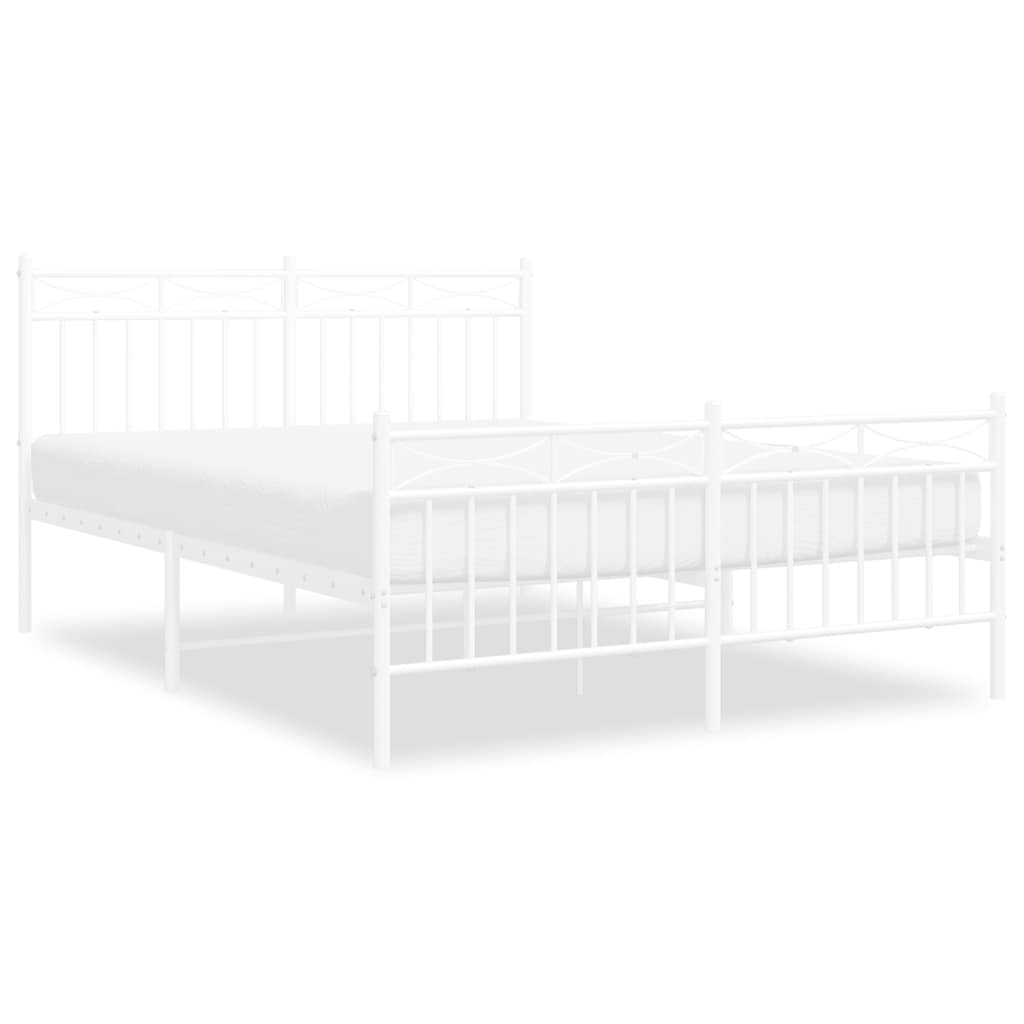 White Metal Bed Frame with Footboard - 135x190cm Elegant Design