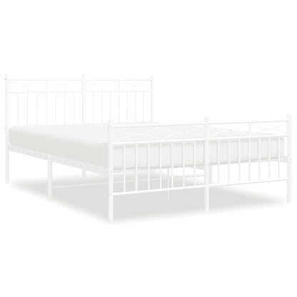 White Metal Bed Frame with Footboard - 135x190cm Elegant Design