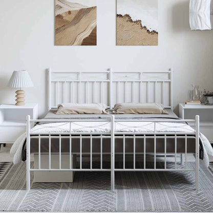 White Metal Bed Frame with Footboard - 135x190cm Elegant Design