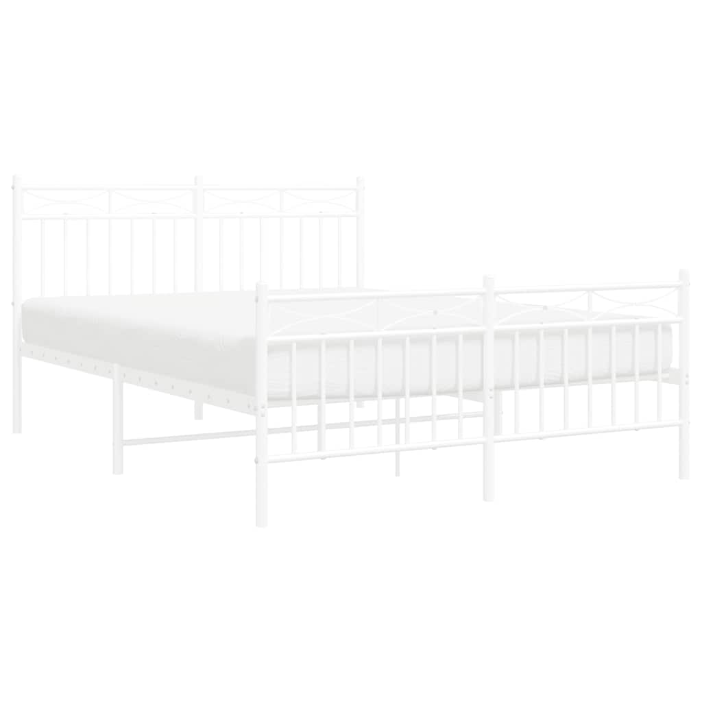 White Metal Bed Frame with Footboard - 135x190cm Elegant Design