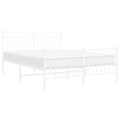 White Metal Bed Frame with Footboard - 135x190cm Elegant Design