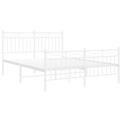White Metal Bed Frame with Footboard - 135x190cm Elegant Design