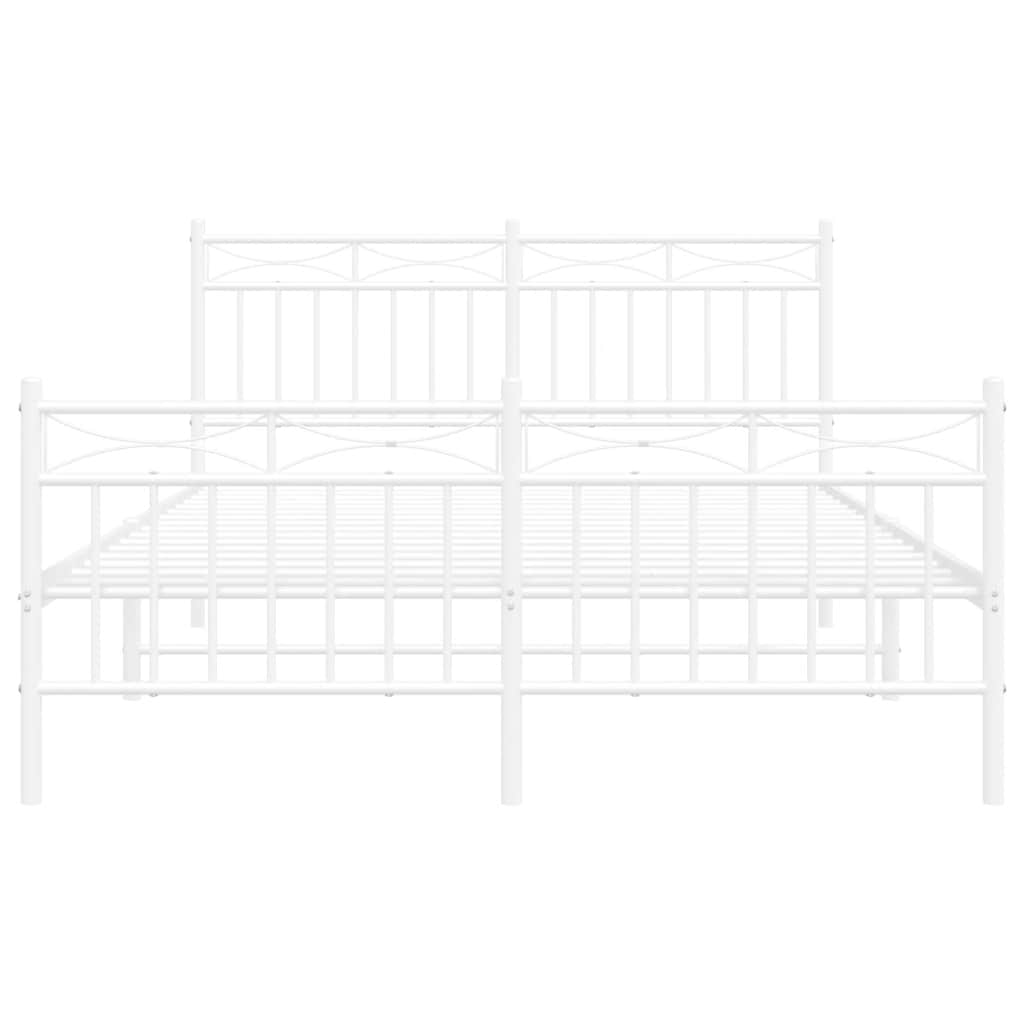 White Metal Bed Frame with Footboard - 135x190cm Elegant Design