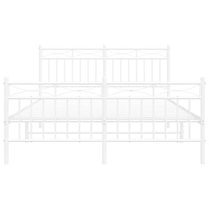 White Metal Bed Frame with Footboard - 135x190cm Elegant Design