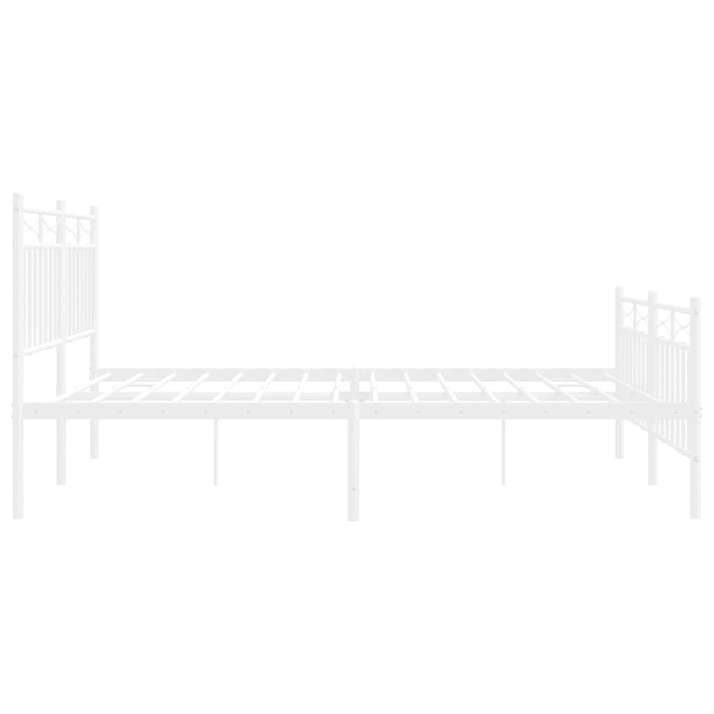 White Metal Bed Frame with Footboard - 135x190cm Elegant Design