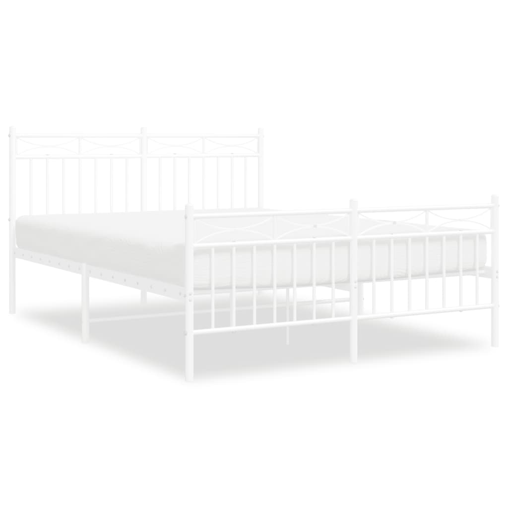 White Metal Bed Frame with Footboard, 140x190cm - No Mattress Included