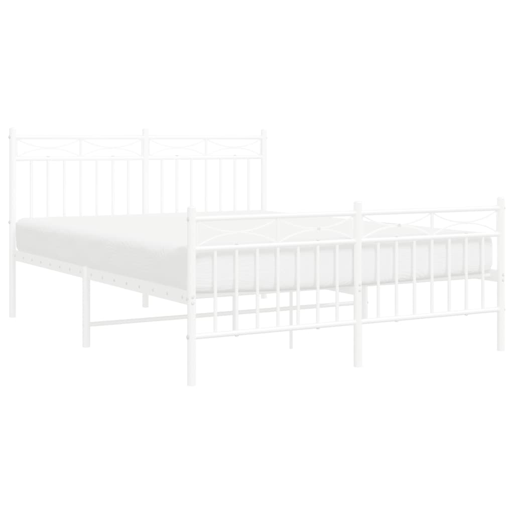 White Metal Bed Frame with Footboard, 140x190cm - No Mattress Included