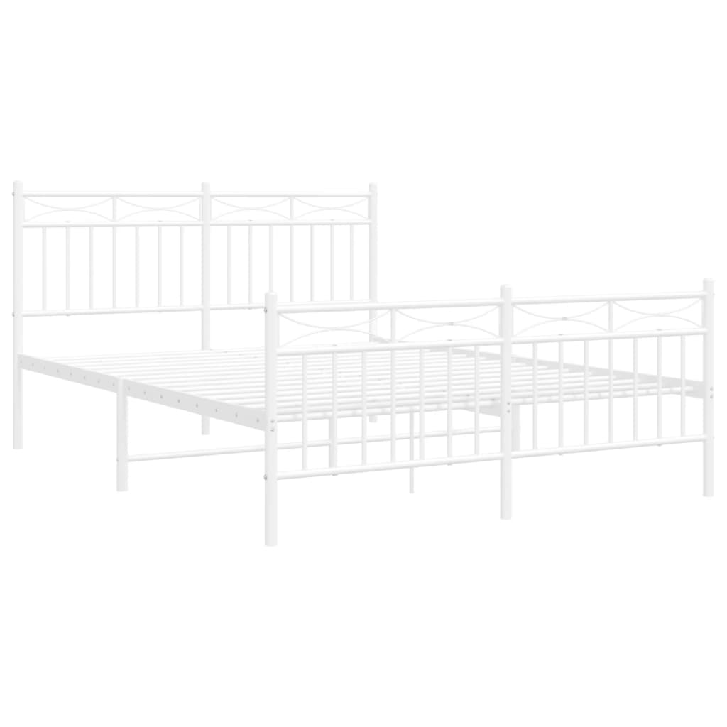 White Metal Bed Frame with Footboard, 140x190cm - No Mattress Included
