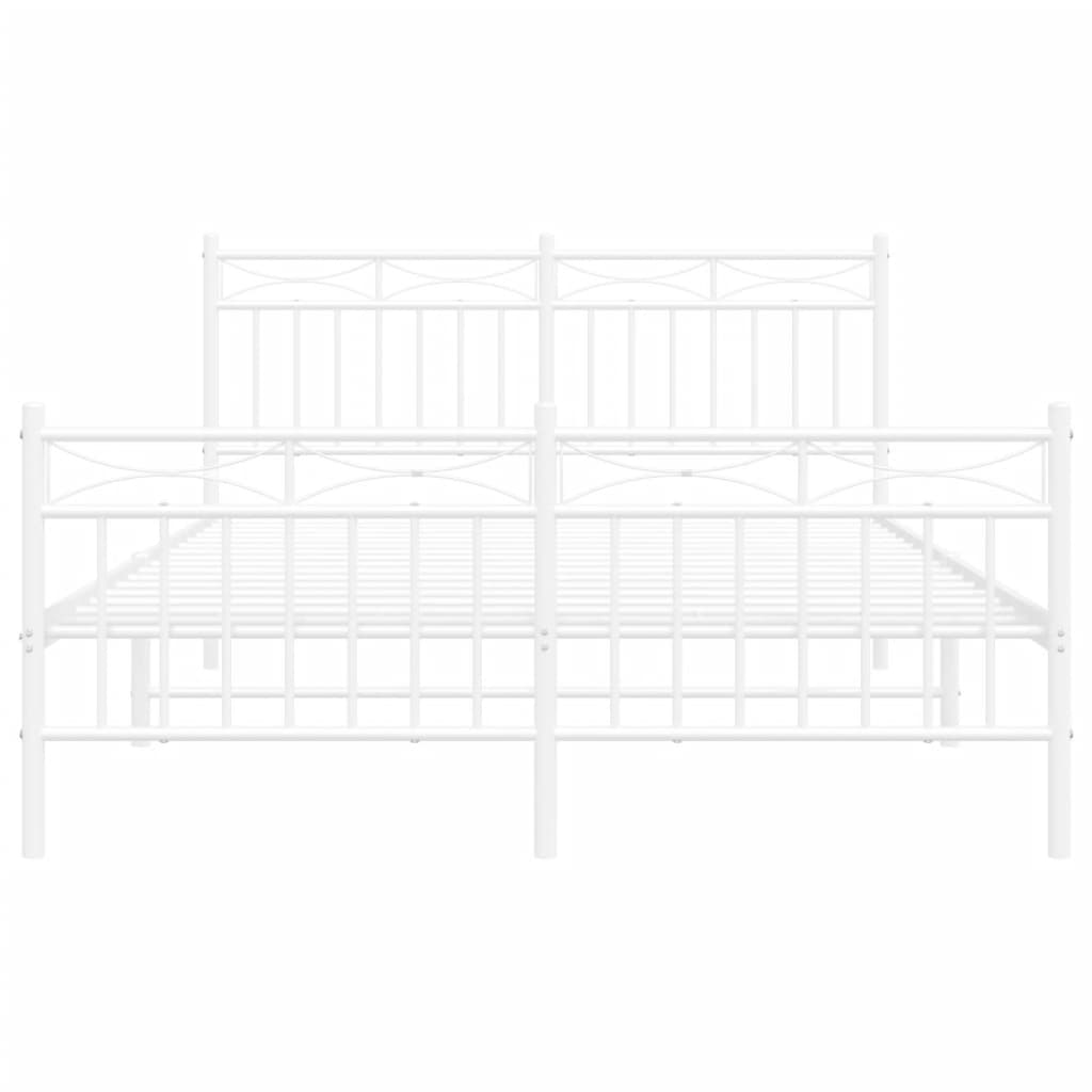 White Metal Bed Frame with Footboard, 140x190cm - No Mattress Included