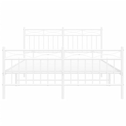 White Metal Bed Frame with Footboard, 140x190cm - No Mattress Included