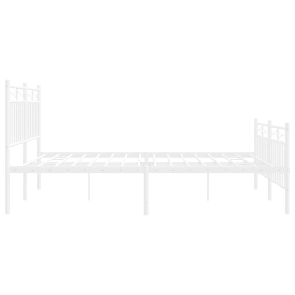 White Metal Bed Frame with Footboard, 140x190cm - No Mattress Included