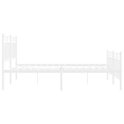White Metal Bed Frame with Footboard, 140x190cm - No Mattress Included