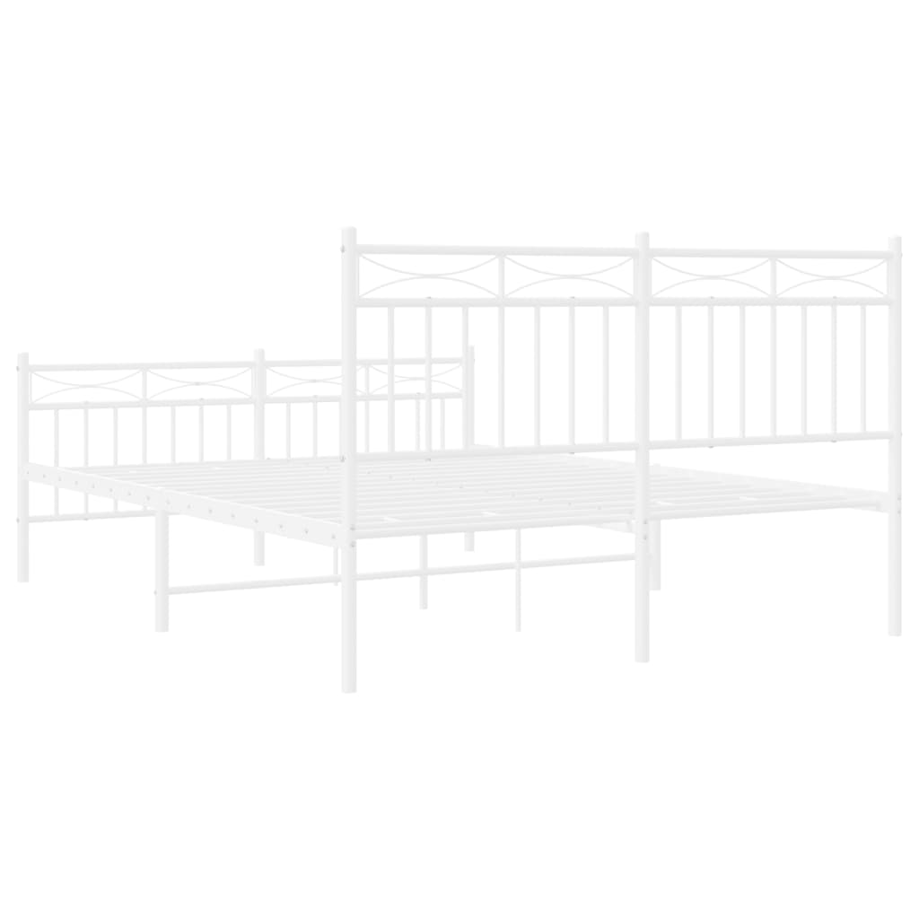White Metal Bed Frame with Footboard, 140x190cm - No Mattress Included