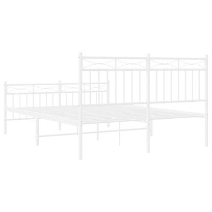 White Metal Bed Frame with Footboard, 140x190cm - No Mattress Included