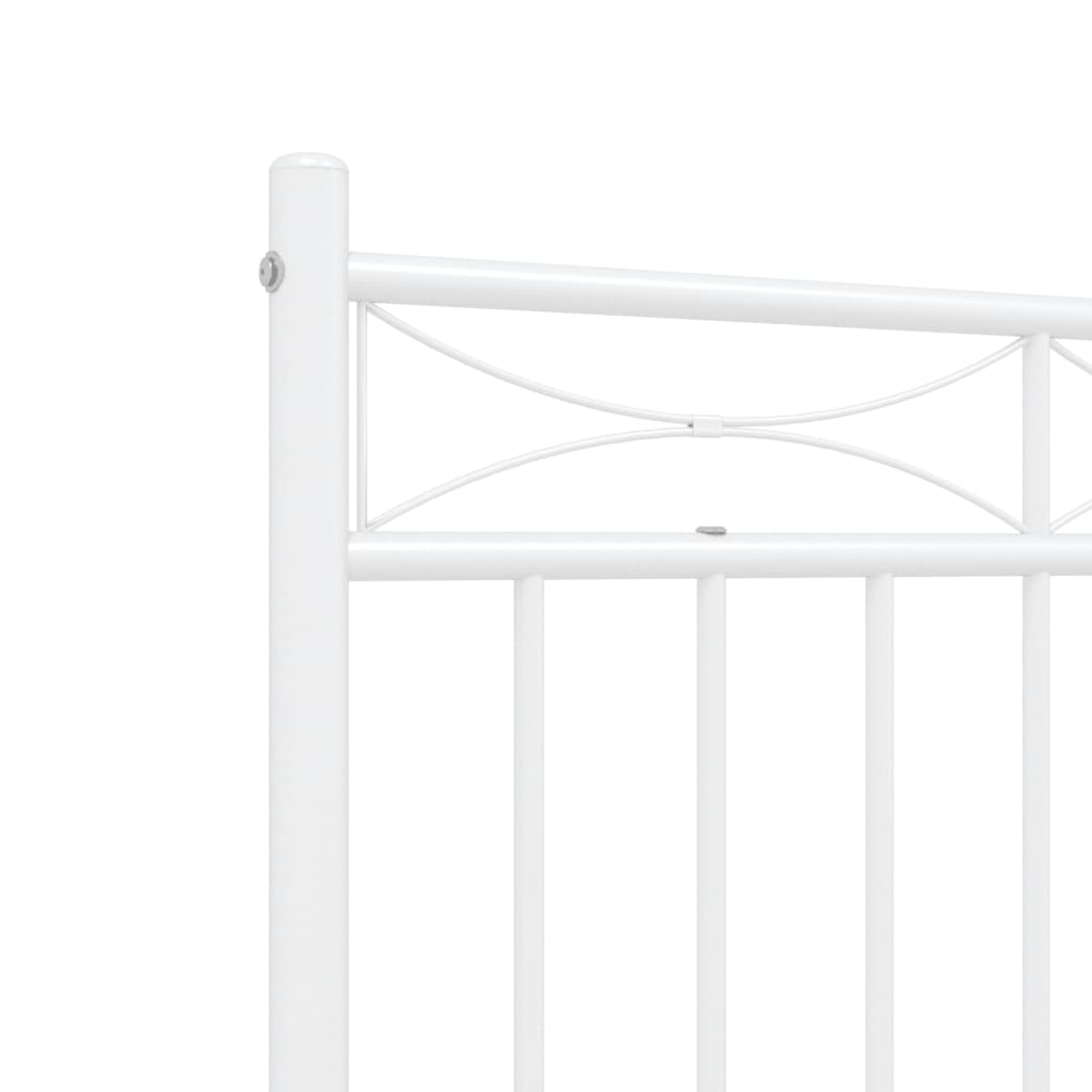White Metal Bed Frame with Footboard, 140x190cm - No Mattress Included