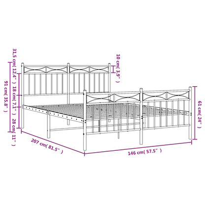 Metal Bed Frame without Mattress with Footboard White 140x200cm