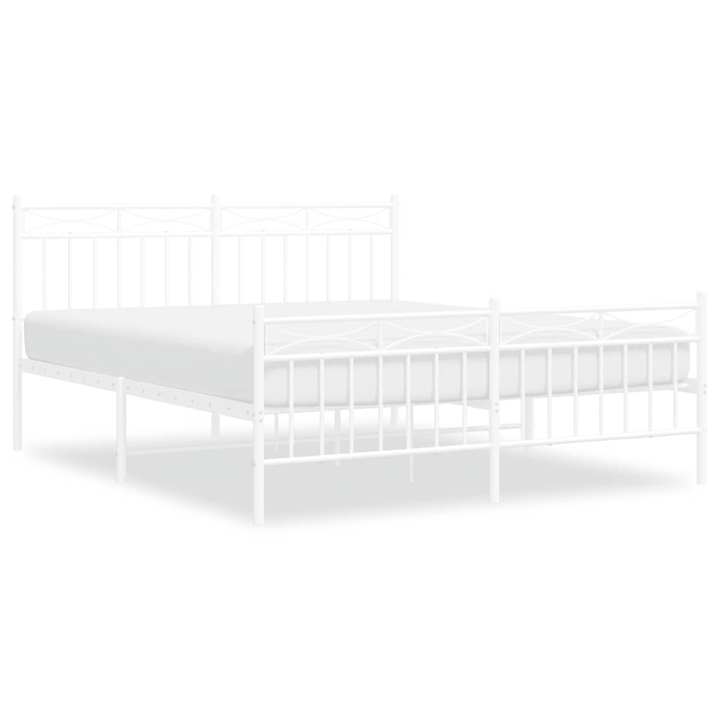 White Metal Bed Frame with Footboard 150x200cm - No Mattress