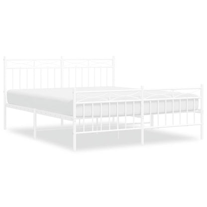 White Metal Bed Frame with Footboard 150x200cm - No Mattress