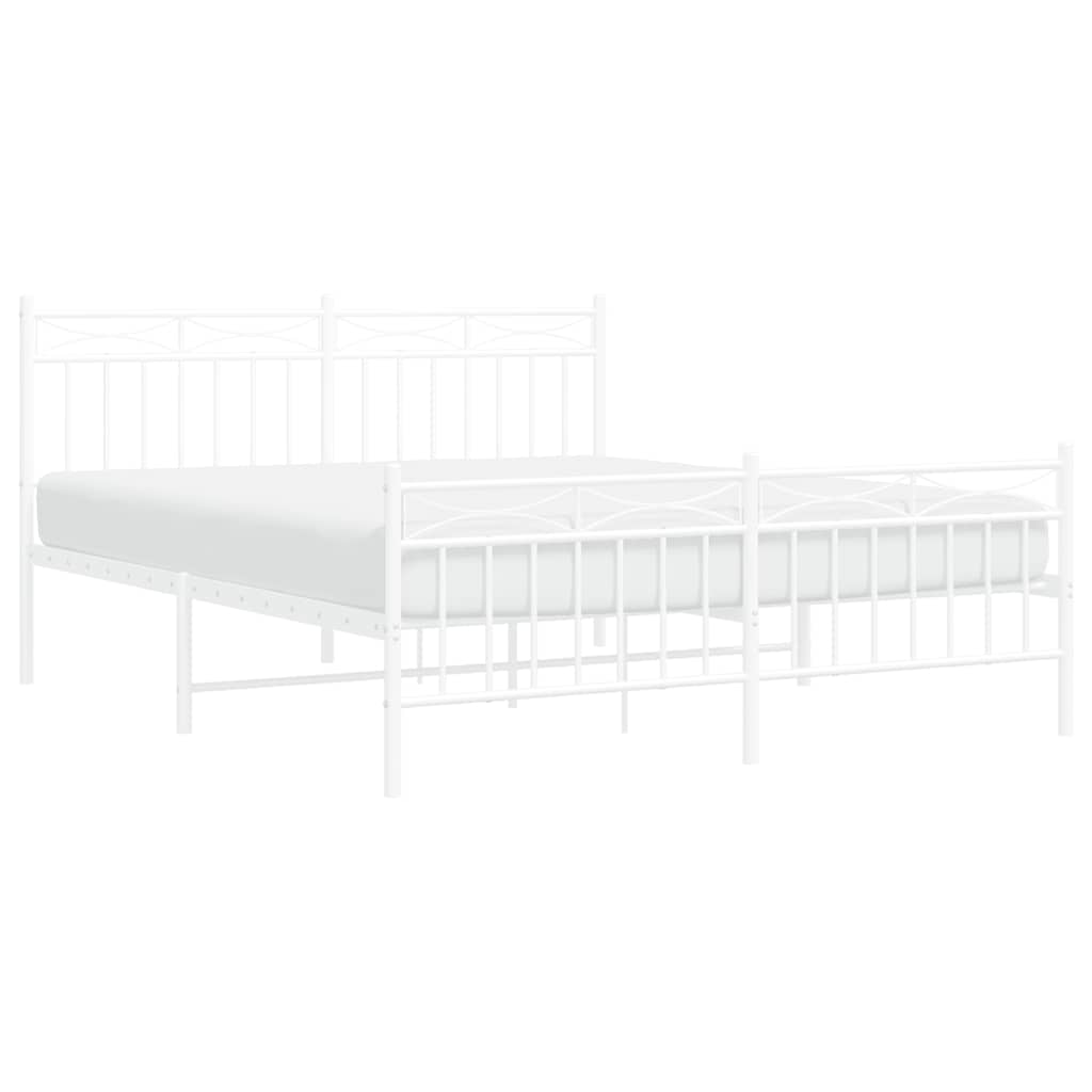White Metal Bed Frame with Footboard 150x200cm - No Mattress