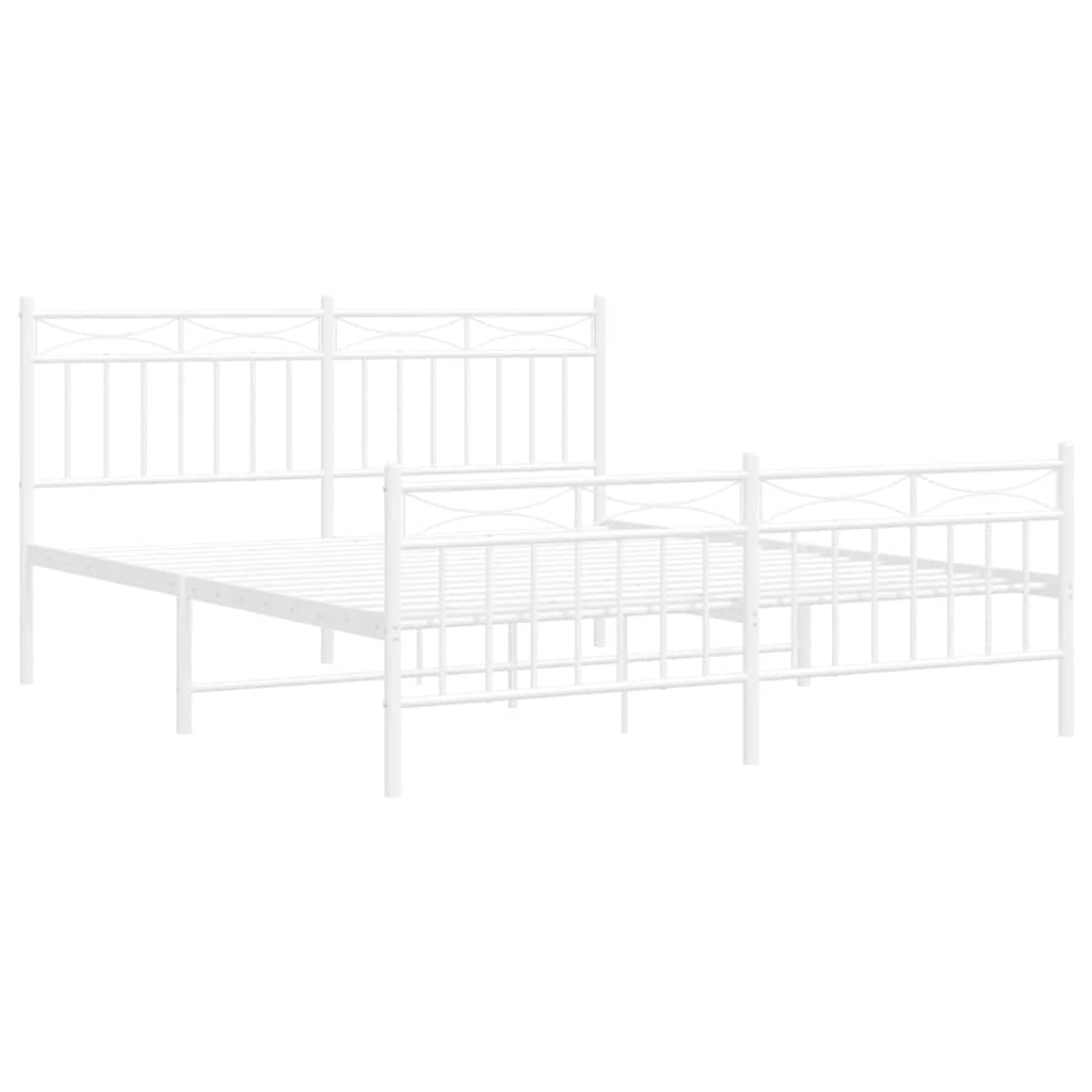 White Metal Bed Frame with Footboard 150x200cm - No Mattress