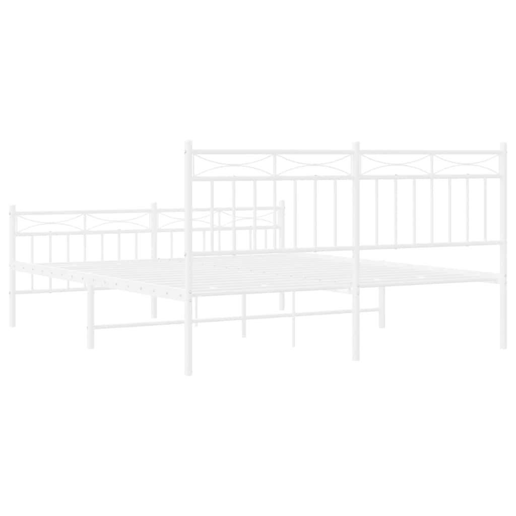 White Metal Bed Frame with Footboard 150x200cm - No Mattress