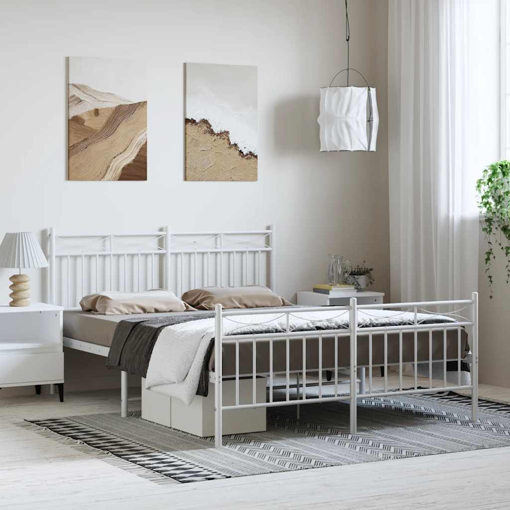 White Metal Bed Frame with Footboard 150x200cm - No Mattress