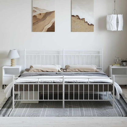 Metal Bed Frame without Mattress with Footboard White 183x213cm