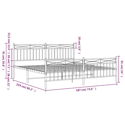 Metal Bed Frame without Mattress with Footboard White 183x213cm