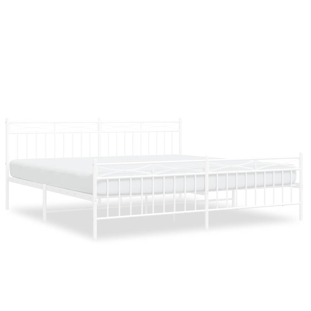 White Metal Bed Frame with Footboard - 193x203cm, No Mattress