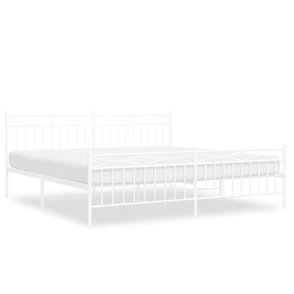White Metal Bed Frame with Footboard - 193x203cm, No Mattress