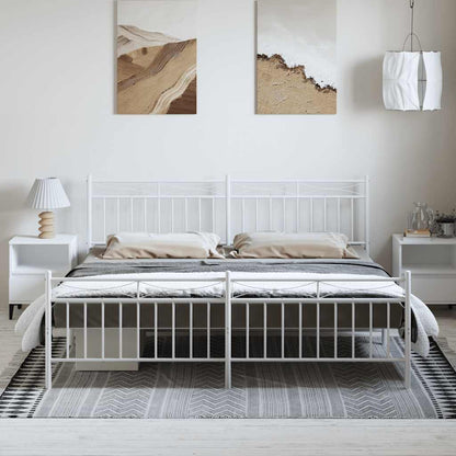 White Metal Bed Frame with Footboard - 193x203cm, No Mattress