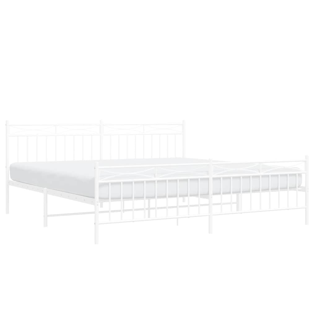 White Metal Bed Frame with Footboard - 193x203cm, No Mattress