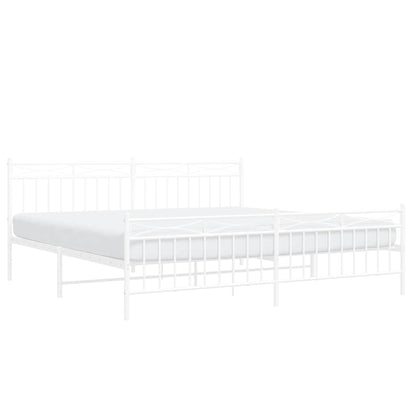 White Metal Bed Frame with Footboard - 193x203cm, No Mattress
