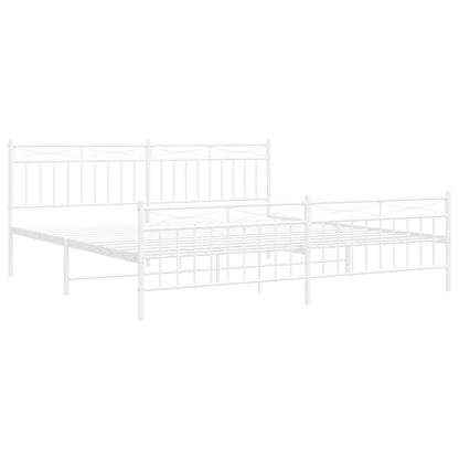 White Metal Bed Frame with Footboard - 193x203cm, No Mattress