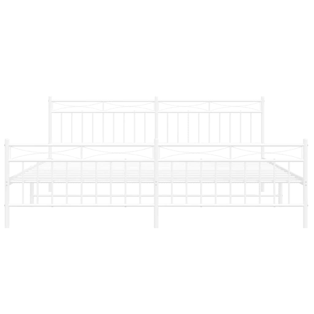 White Metal Bed Frame with Footboard - 193x203cm, No Mattress