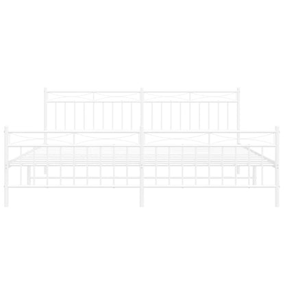 White Metal Bed Frame with Footboard - 193x203cm, No Mattress
