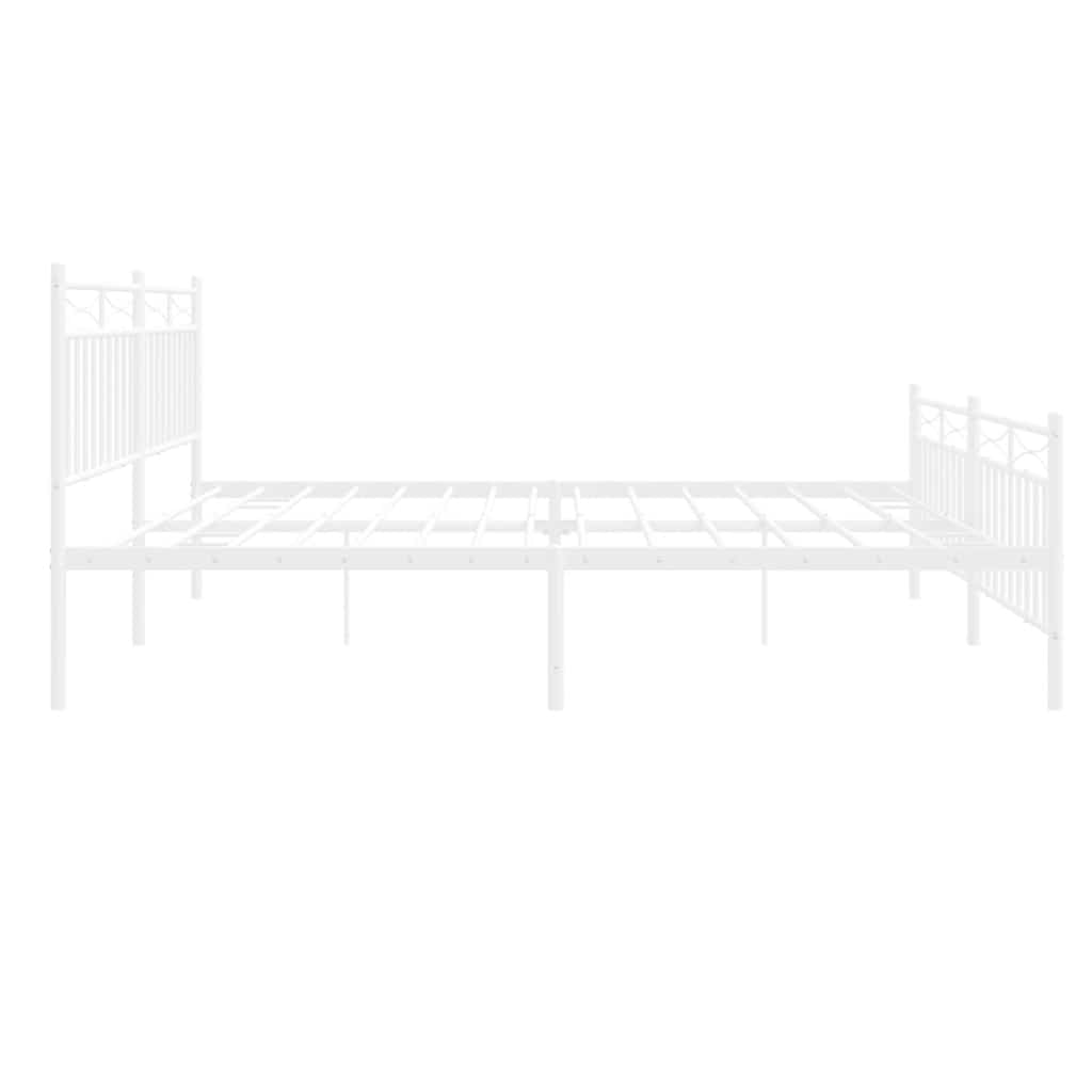 White Metal Bed Frame with Footboard - 193x203cm, No Mattress