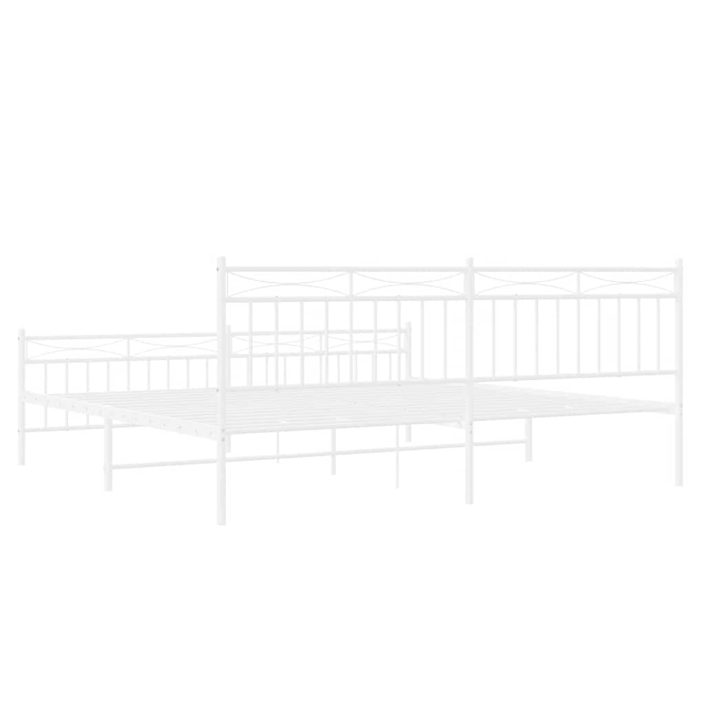 White Metal Bed Frame with Footboard - 193x203cm, No Mattress