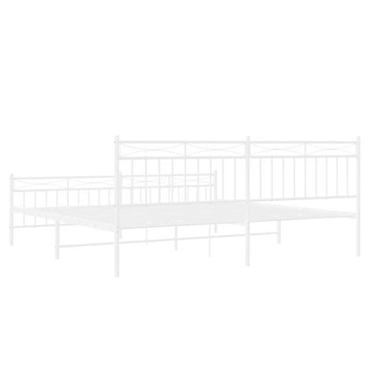 White Metal Bed Frame with Footboard - 193x203cm, No Mattress