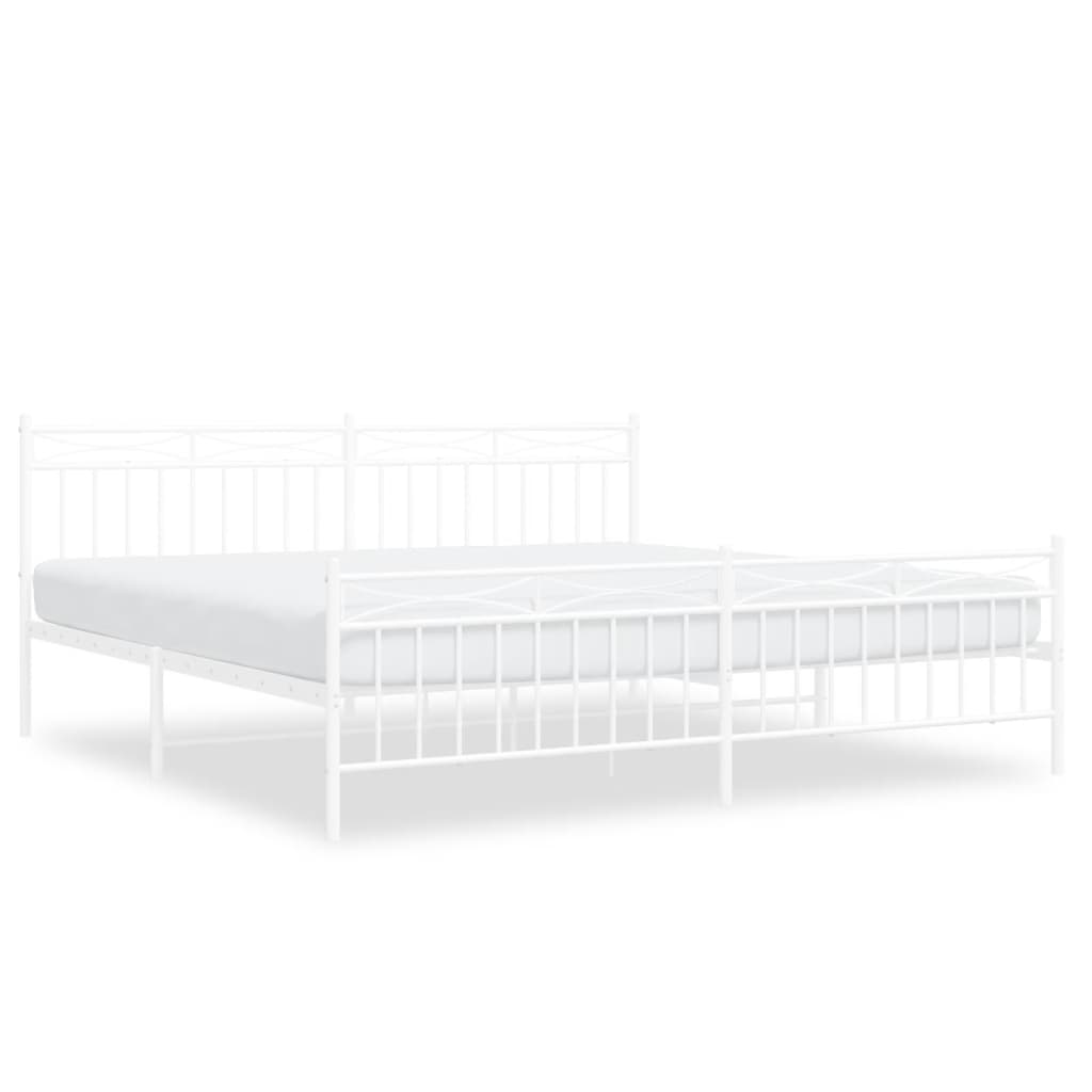 Metal Bed Frame without Mattress with Footboard White 200x200cm