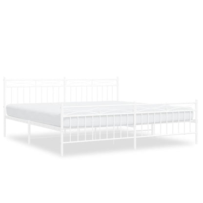 Metal Bed Frame without Mattress with Footboard White 200x200cm