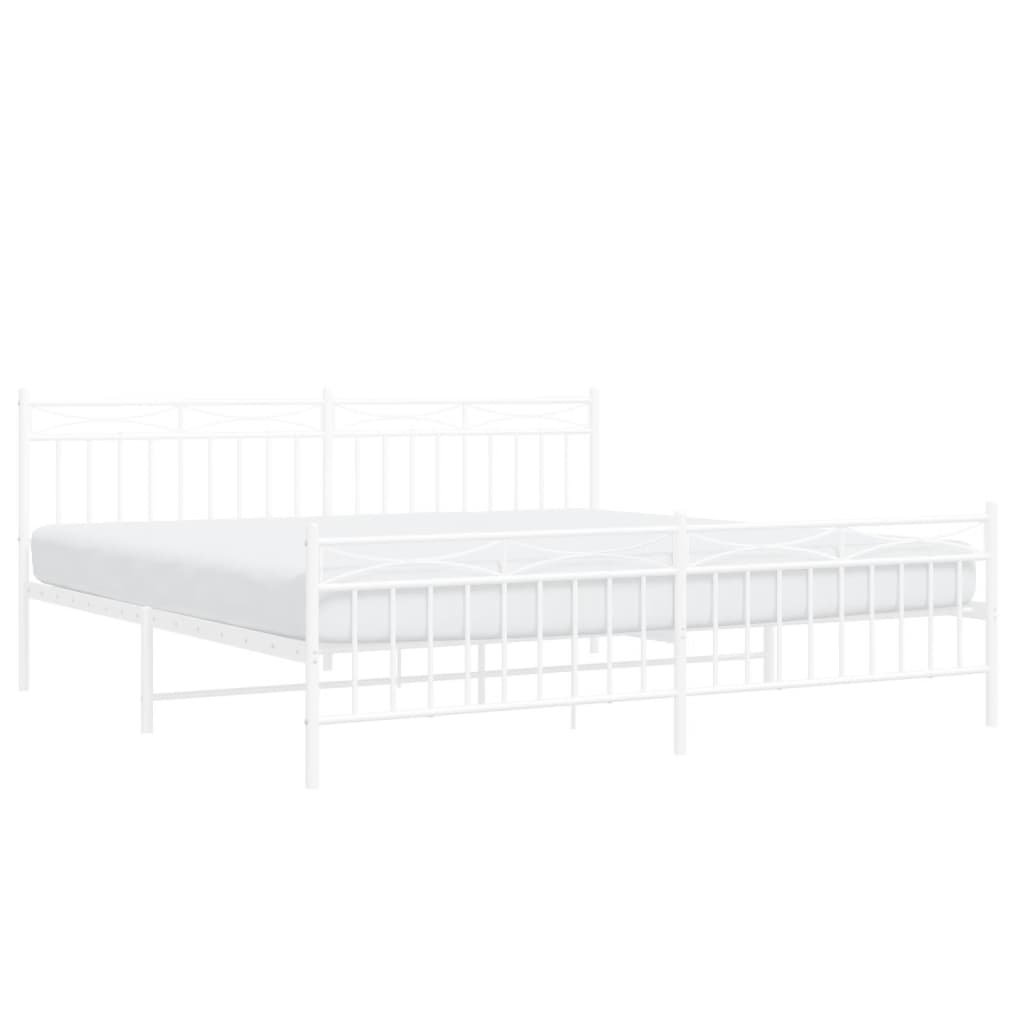 Metal Bed Frame without Mattress with Footboard White 200x200cm