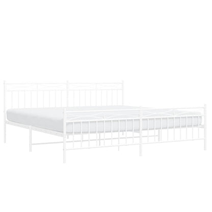 Metal Bed Frame without Mattress with Footboard White 200x200cm
